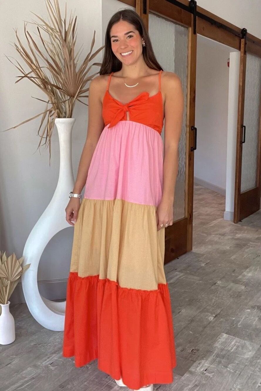 Everleigh Brooks Tiered Colorblock Sun Dress With Rope Straps Size Medium